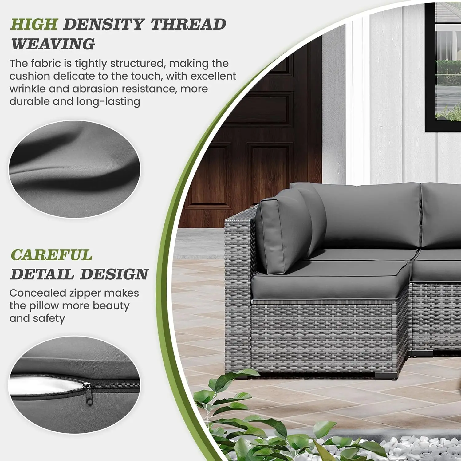Outdoor Cushions for Patio Furniture Replacement, Patio Furniture Cushions, Patio Seat Cushions for Outdoor Sectional (Grey) 6