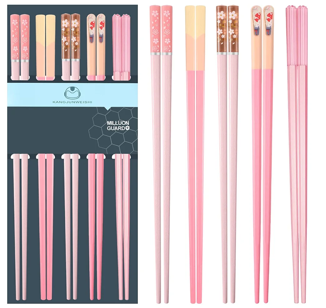 Slivek 5 Pairs Fiberglass Reusable Chopsticks Dishwasher Safe, 9.57