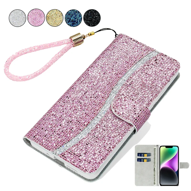 

Luxury Full-body Glitter Powder Card Slots Wallet Case for iPhone 14 13 12 11 Pro Max 7 8 Plus XR XS MAX Stand Holder Flip Cover