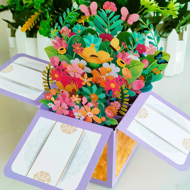 Greeting cards For birthday 3D pop up greeting cards New Year greeting cards birthday blessing postcard 3D pops-up bouquet daisy