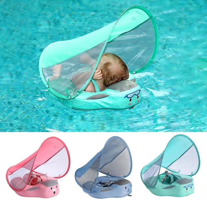 

Kids Swim Float With Canopy UPF 50 Funny Pool Float Bright Colors Adjustable Safe Cute No Flipping Removable Canopy Safety