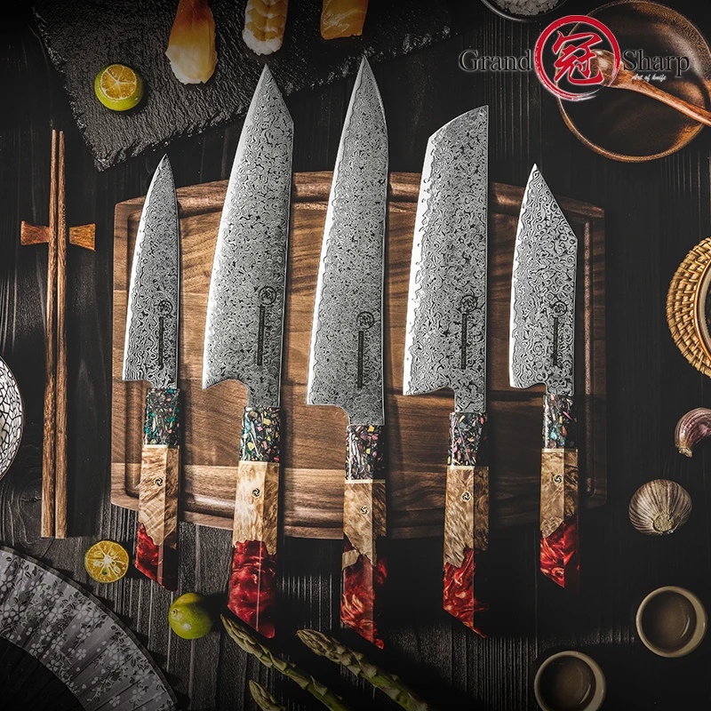 1-5 Pcs Kitchen Knife Sets 67 Layers Japanese Damascus Knife AUS-10 Steel Chef Utility Knives Sashimi Slicing Cutlery kitchen knives