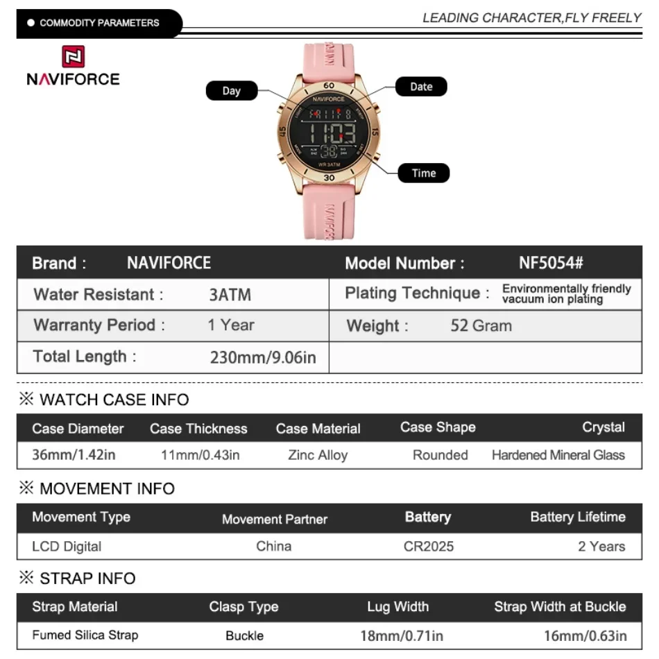 New Naviforce Lcd Digital Fashion Sports Lady Watches Anti Circular Silicone Strap Electronic Clock Women's Classic Wrist Watch, Alina Gadgets