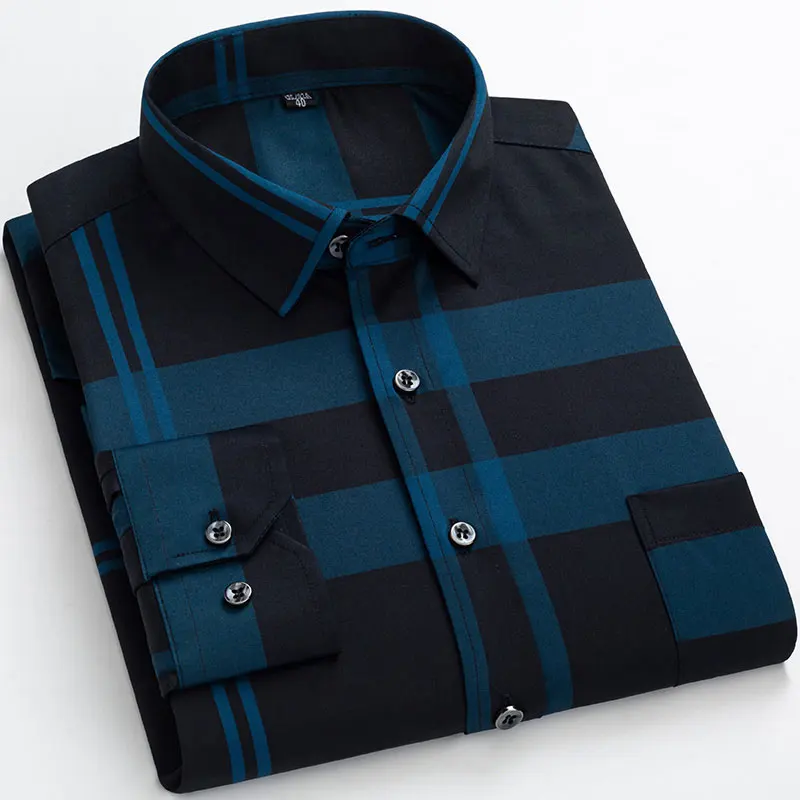Plus Size 6XL Long Sleeve Men&lsquo;s Printed Plaid Stretchy Casual Shirts Large Regular Fit Elegant Social Work Business Dress Shirt