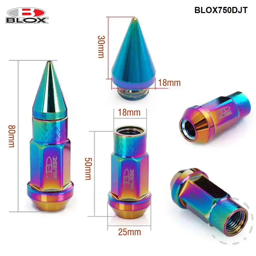 Blox Racing Jdm Style 50MM Aluminium Extended Tuner Lug Nuts With Spike 20PCS/SET For Wheels Rims M12X1.25 / M12X1.5 BLOX750DJT wheel nut caps screw caps wheel nut covers bolt nut covers