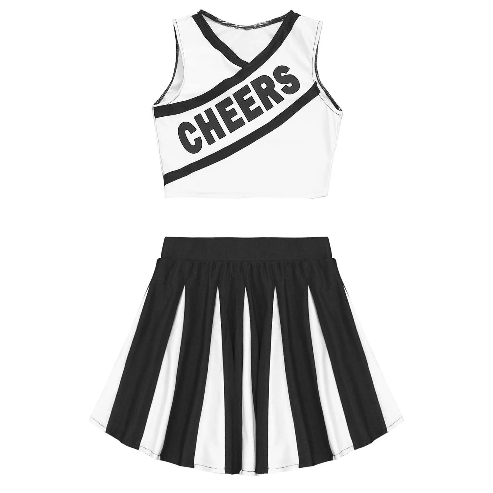 

Cheerleading Outfit for Kids Jazz Dance Clothes Set Sleeveless Letter Print Crop Top with Skirt Cheerleader Uniform Halloween