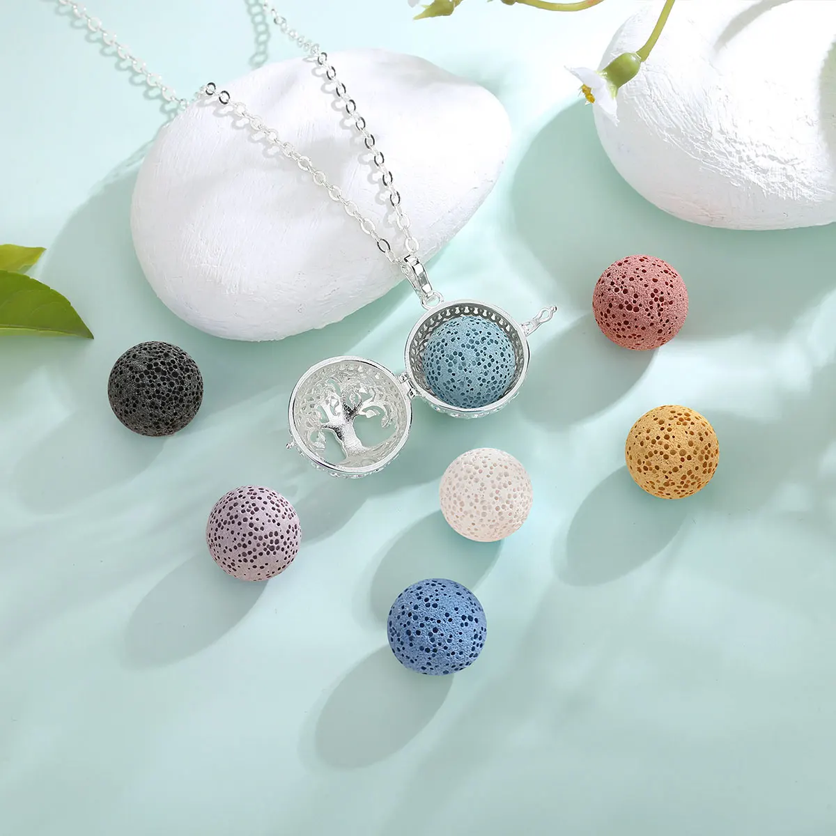 Eudora 18mm Tree of Life Volcanic Lava Stone Necklace Aromatherapy Locket Diffuser Pendant Fashion Lava Stone Jewelry Women Gift 4