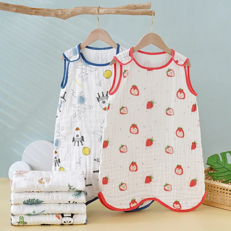 BabySummerMuslineSleevelessSleepingBagsInfantWearableBlanket