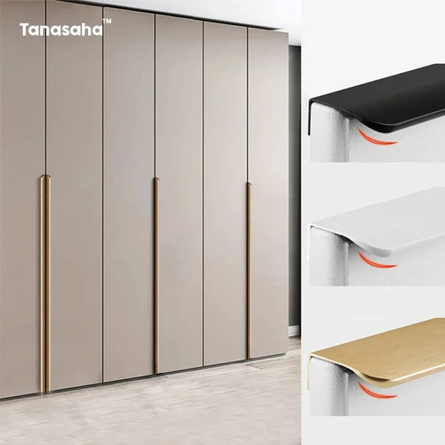 ซ่อนเฟอร์นิเจอร์จับทองสีดําสีขาวตู้ครัวดึง Punch ฟรีจับสําหรับตู้และลิ้นชัก Arc ตู้เสื้อผ้าดึง 1