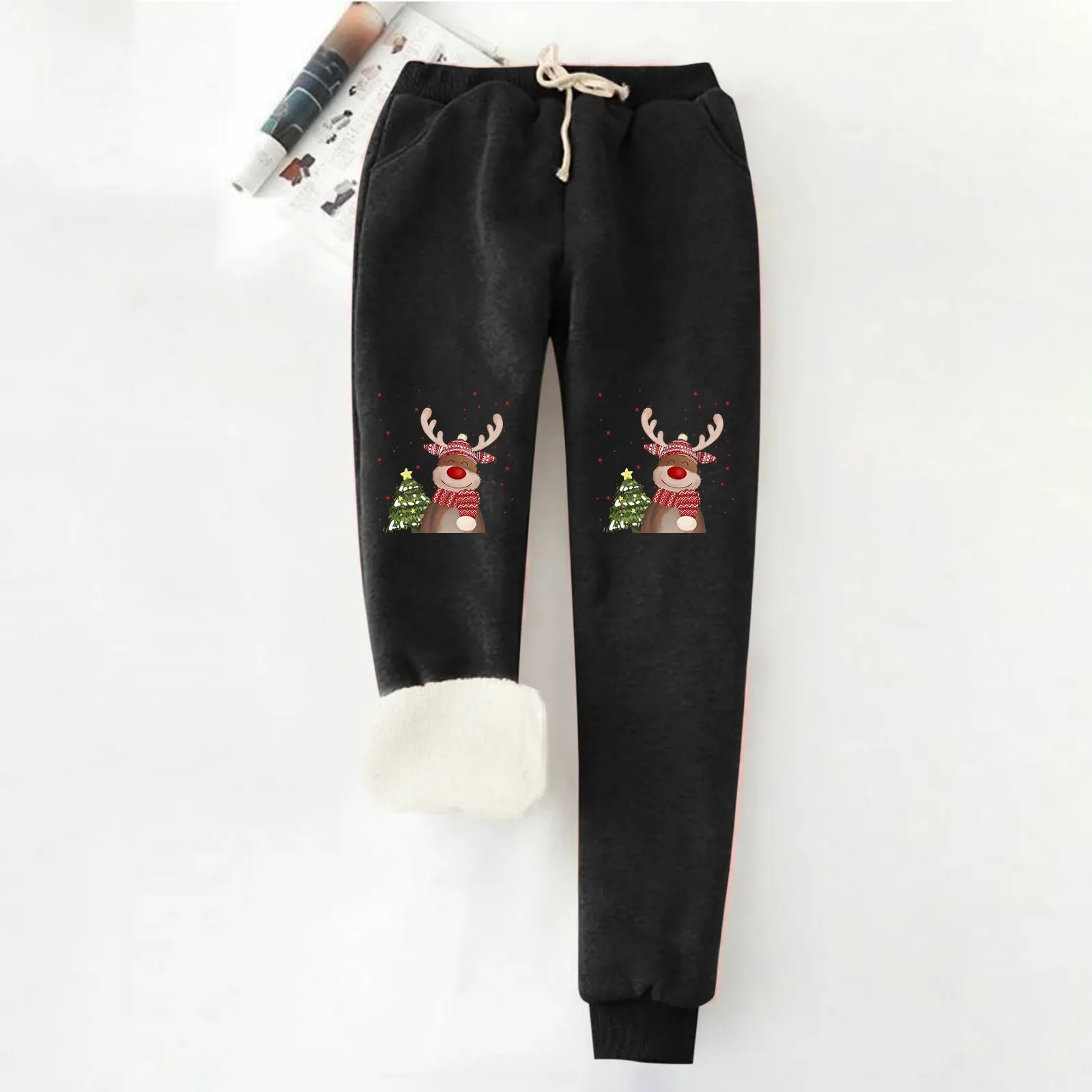 

2024 Velvet Lining Winter Christmas Pants Women Sport Waist Drawstring Casual Y2K Thicken Warm Hip Hop Joggers Trousers Female