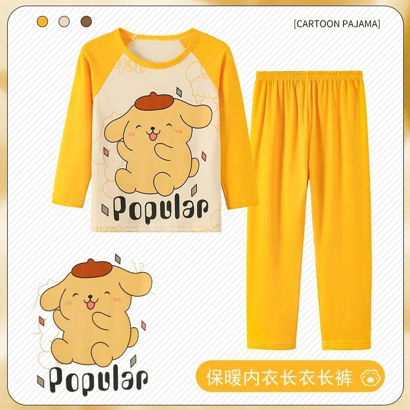 thumbnail image 1 of Sanrios Conjunto de pijama cómodo para niños y niñas Anime Hello Kittys Kuromi Cinnamoroll lindo cuello redondo pantalones de manga larga ropa de descanso, 1 of 5