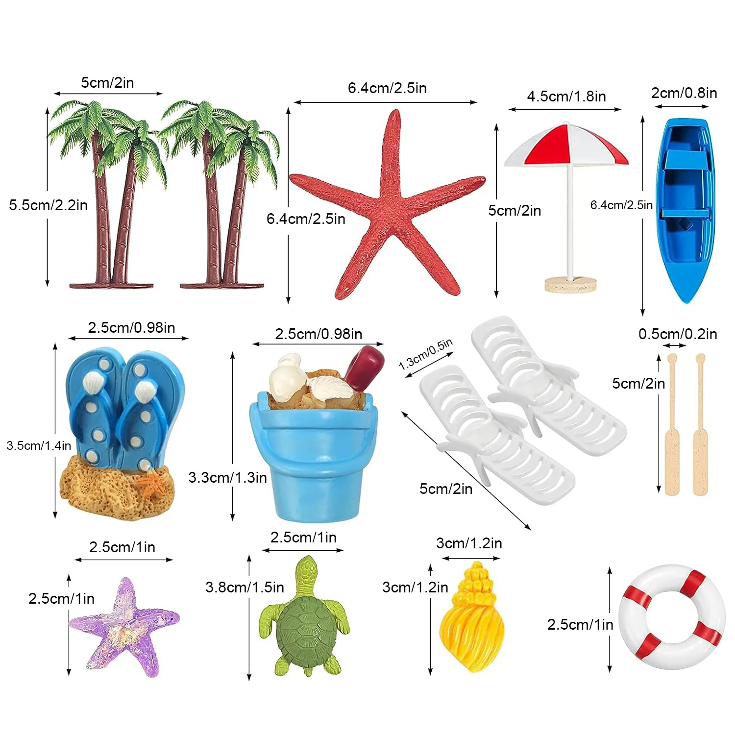 12 Toppers Per Torta A Tema Spiaggia Hawaiana - Sedia, Ombrellone, Palma, Decorazioni Compleanno/Feste