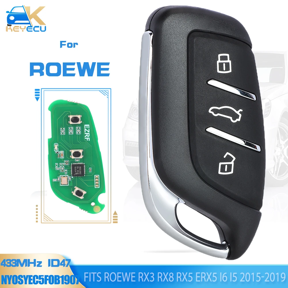 KEYECU Smart Remote Key 3 Button 433MHz ID47 PCF29A1 Chip Keyless Go Fob for ROEWE RX3 RX8 RX5 ERX5 I6 I5 2015-