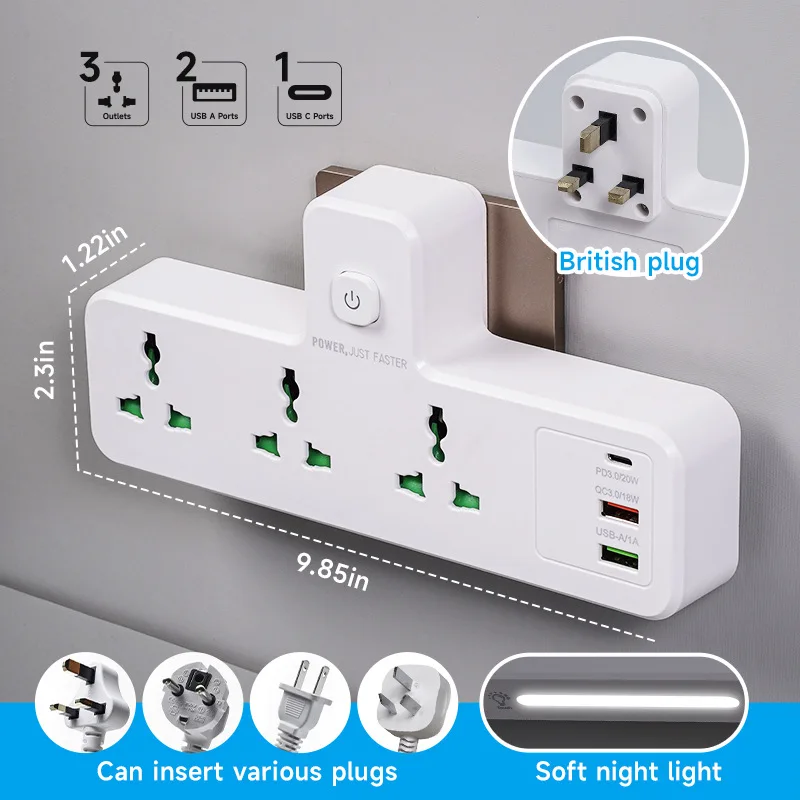 Power Strip Plug Adapter Wall Socket Extender AC Outlet Universal Network Filter USB Type C Adapter