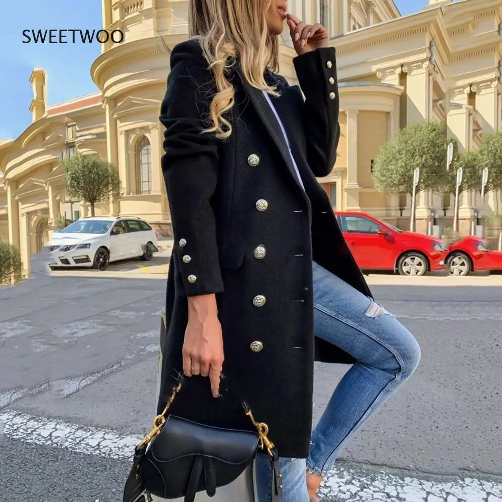 

Wool Blends Coats Women Long Trench Lapel Double Breasted Vintage Elegant Ladies Outerwear Overcoat Autumn Winter 2022