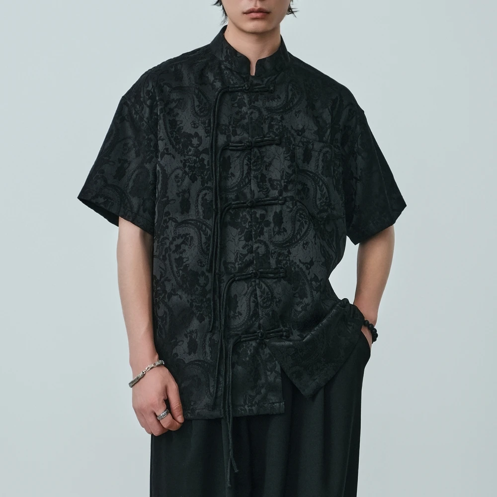 Chinese Style High Quality Vintage Jacquard Short Sleeve Shirts For Men Summer Tai Chi Kung Fu Shirt Ethnic Style Tops Male