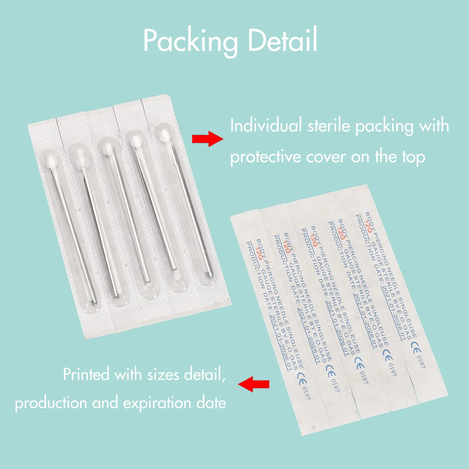 Body Piercing Needles Professional Sterile Stainless Steel 12G 14G 16G 18G 20G Nose Ear Eyebrow Navel Genital