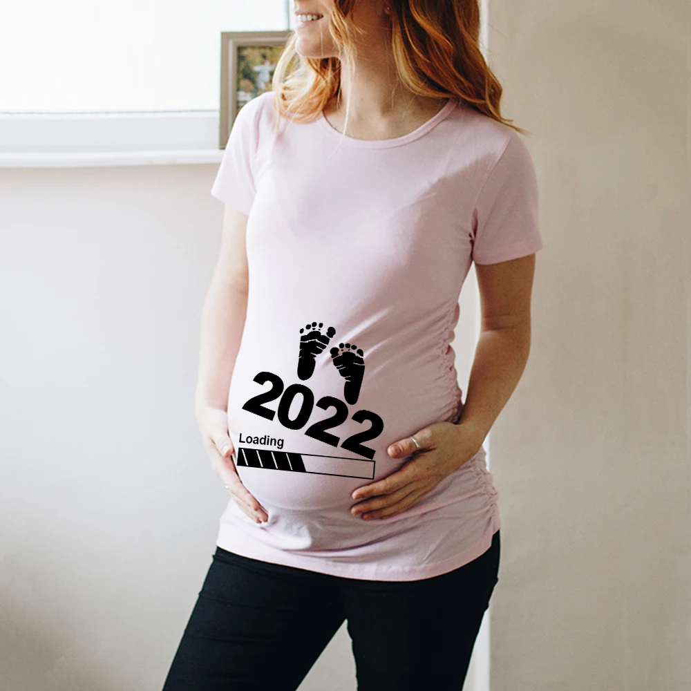 Baby Loading 2022 Printed Pregnant T Shirt Maternity Short Sleeve T-shirt Pregnancy Announcement Shirt New Mom Tshirts Clothes second hand maternity clothes Maternity Clothing