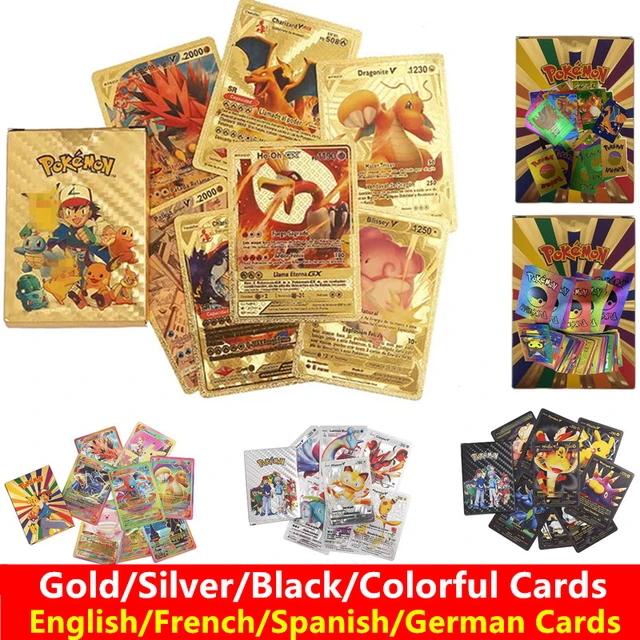 Acheter 5-55 pièces cartas pokemon francaise español cartes d'or espagnol  anglais feuille or argent cartes Metalicas Charizard Vmax Gx carte de jeu