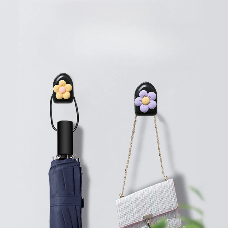 1pc Cute Daisy Adhesive Hooks No Drilling Hooks Door Wall Hooks Hangers for Kitchen Bathroom Home Storage Organization Gadgets 2