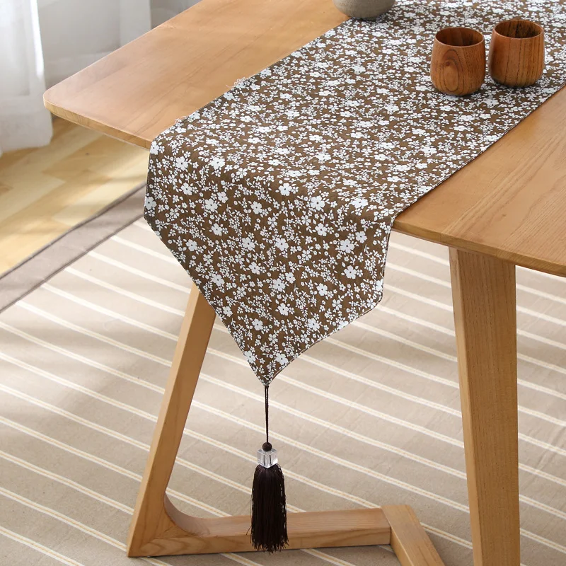 

Original Floral Table Runner Japanese Style With Tassel For Wedding Home Tea Table TV Cabinet Decorative Flower Cloth Cover