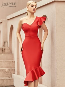 Adyce New Summer One Shoulder Trumpet Bandage Dress For Women Sexy Ruffles Midi Celebrity Club Evening Runway Party Dresses 2022 1