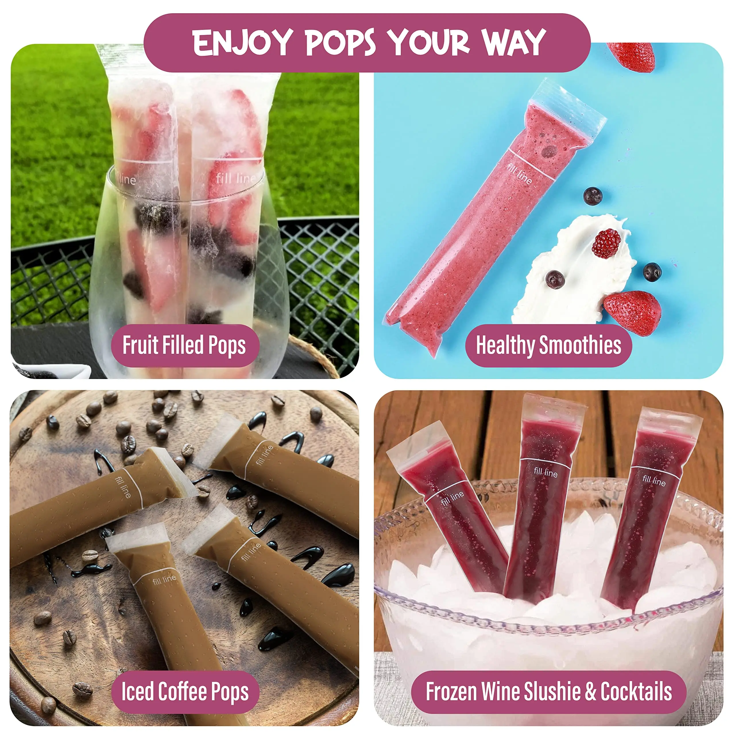 200 Disposable Ice Popsicle Mold Bags BPA Free Freezer Tubes With Zip Seals For Fruit Smoothies Yogurt Sticks Comes With Funnel ice mold ice cream molds