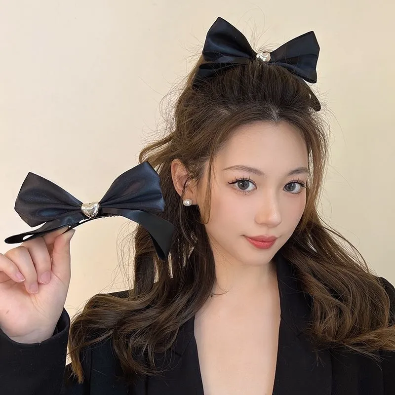 Fashion Black White Ribbon Hair Bows Clips Korean Bowknot Side Hairpin Cute  Girls Barrettes Headdress Hair Accessories for Women - AliExpress