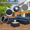 Outdoor PE Wicker Furniture Set, Patio Black Rattan Sectional Sofa Couch with Washable Navy Blue Cushions 5