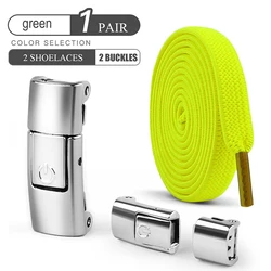 Elastic No-Tie Press Lock Shoelaces - Widened Flat Laces - 100cm (Green)