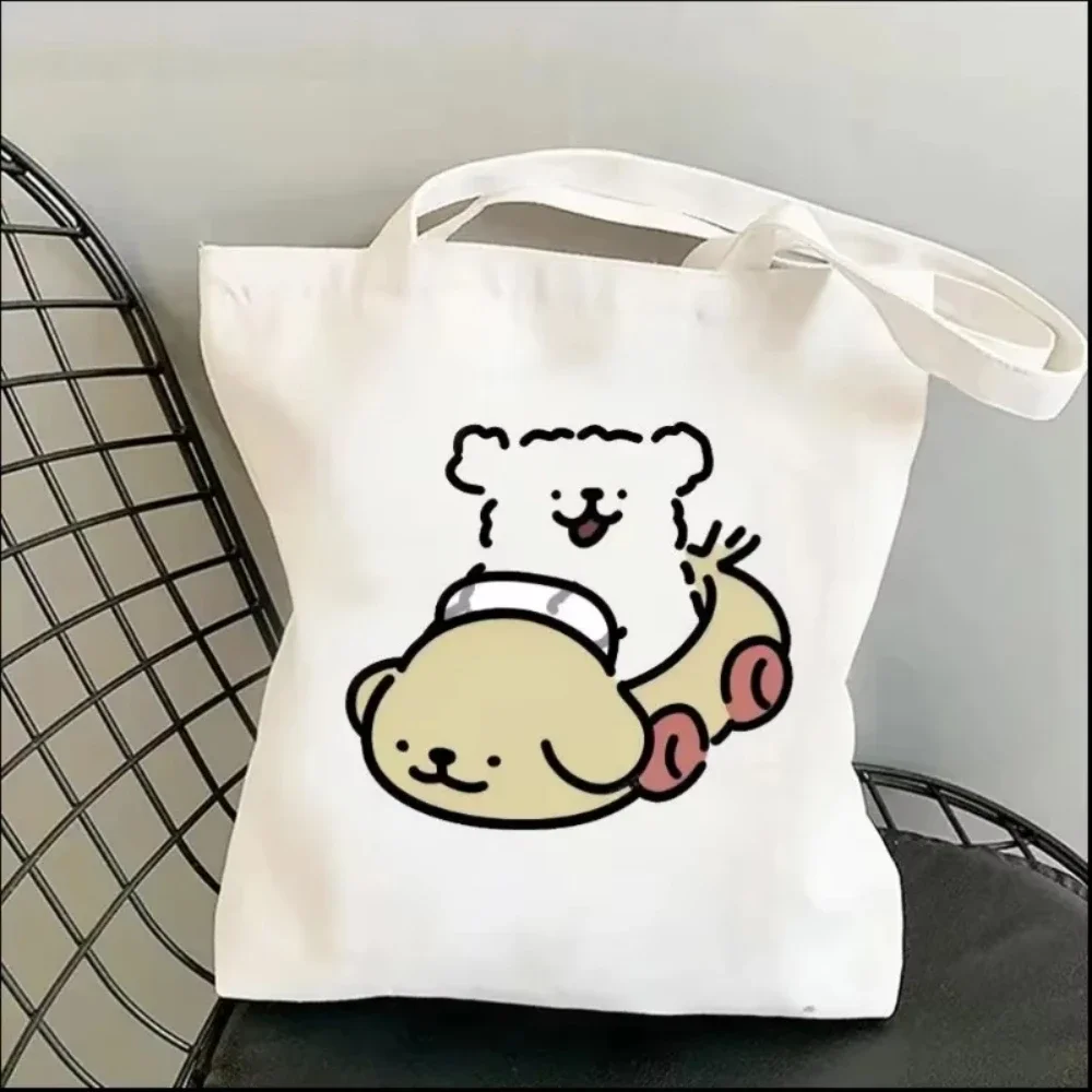 1 Stück Cartoon Weißer Stabfigur-Welpen-Leinwand-Shopper, wiederverwendbare, umweltfreundliche Einkaufstasche, geräumige Tasche für den täglichen Gebrauch, Geschenk – Detail 10