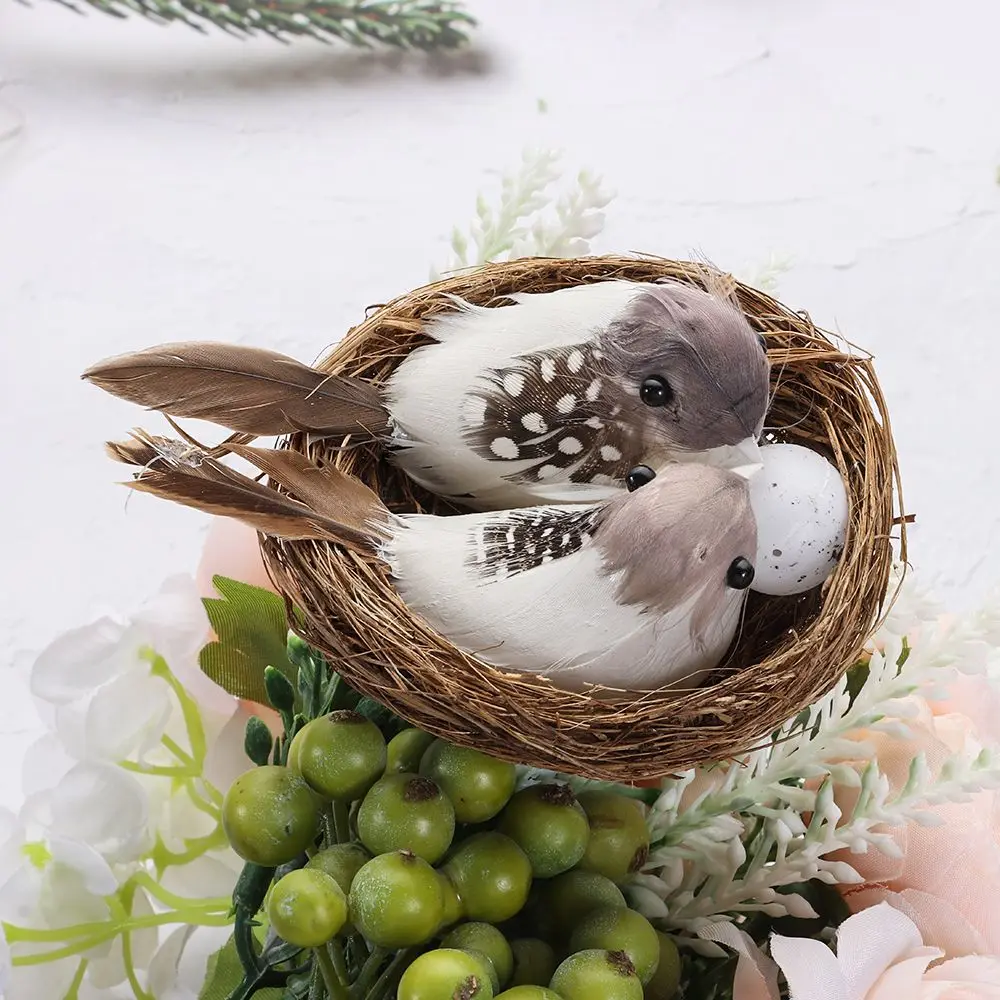 Ornaments Vine Handmade Craft Home House Decoration Birds Egg Realistic Feathered Artificial Craft Birds Bird Nest