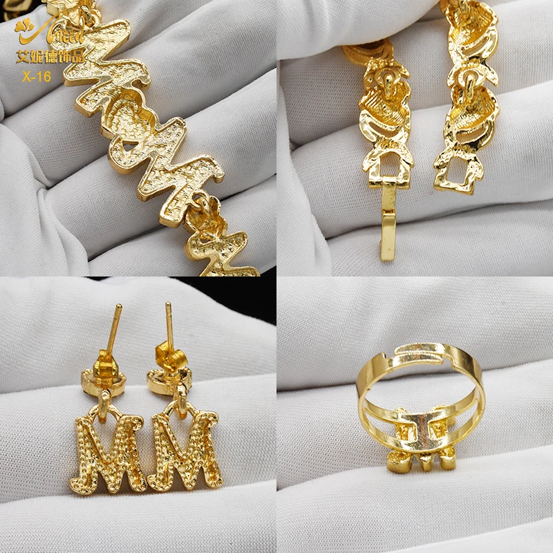 XUHUANG XOXO Women Necklace Set 18K Gold Color Bride M&M Crystal Wedding Necklace Earrings Bracelet Ring Jewelry Set Party Gift 5