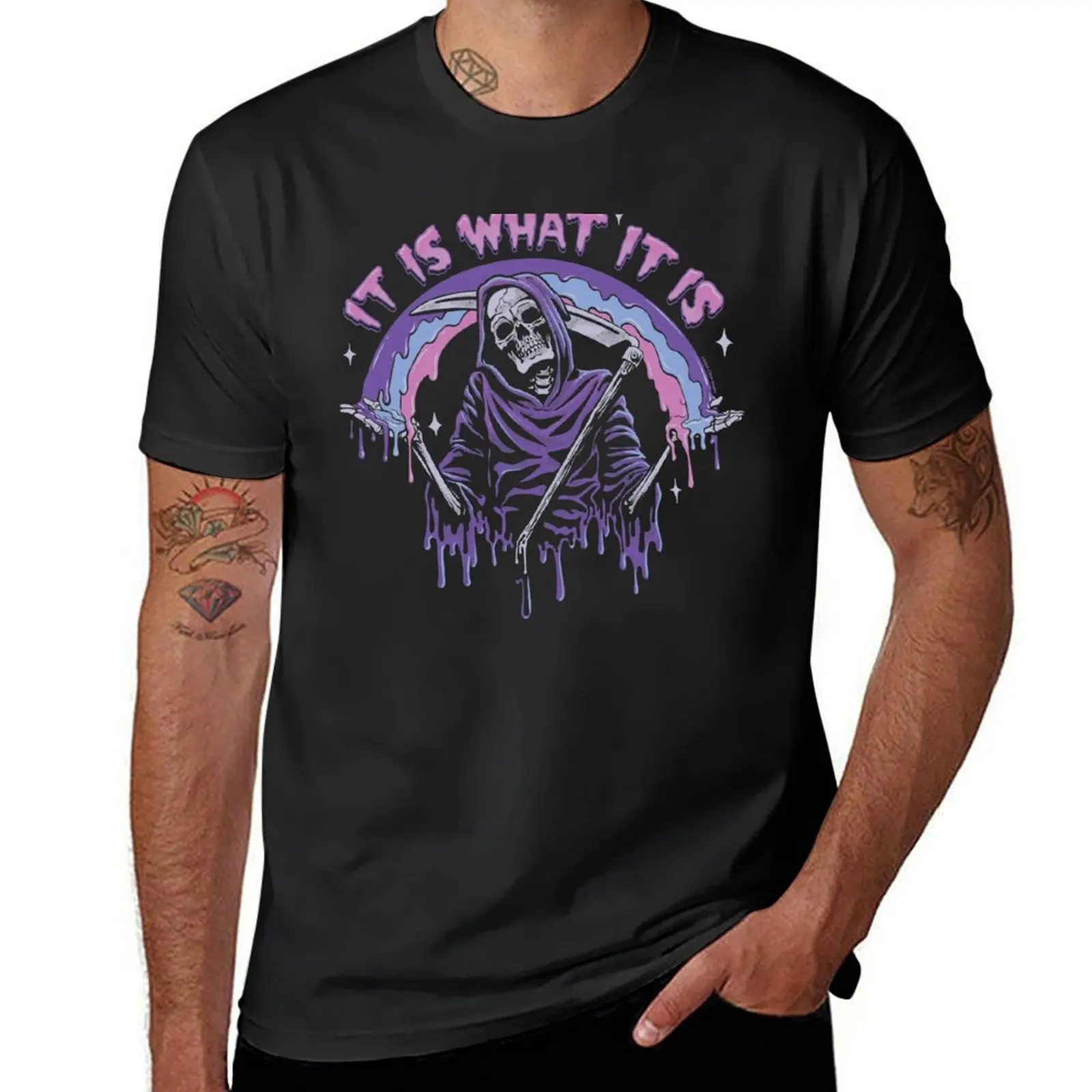 

Death ~ It Is What It Is ~ Pastel Goth Grim Reaper Drip T-Shirt quick drying graphics mens clothing