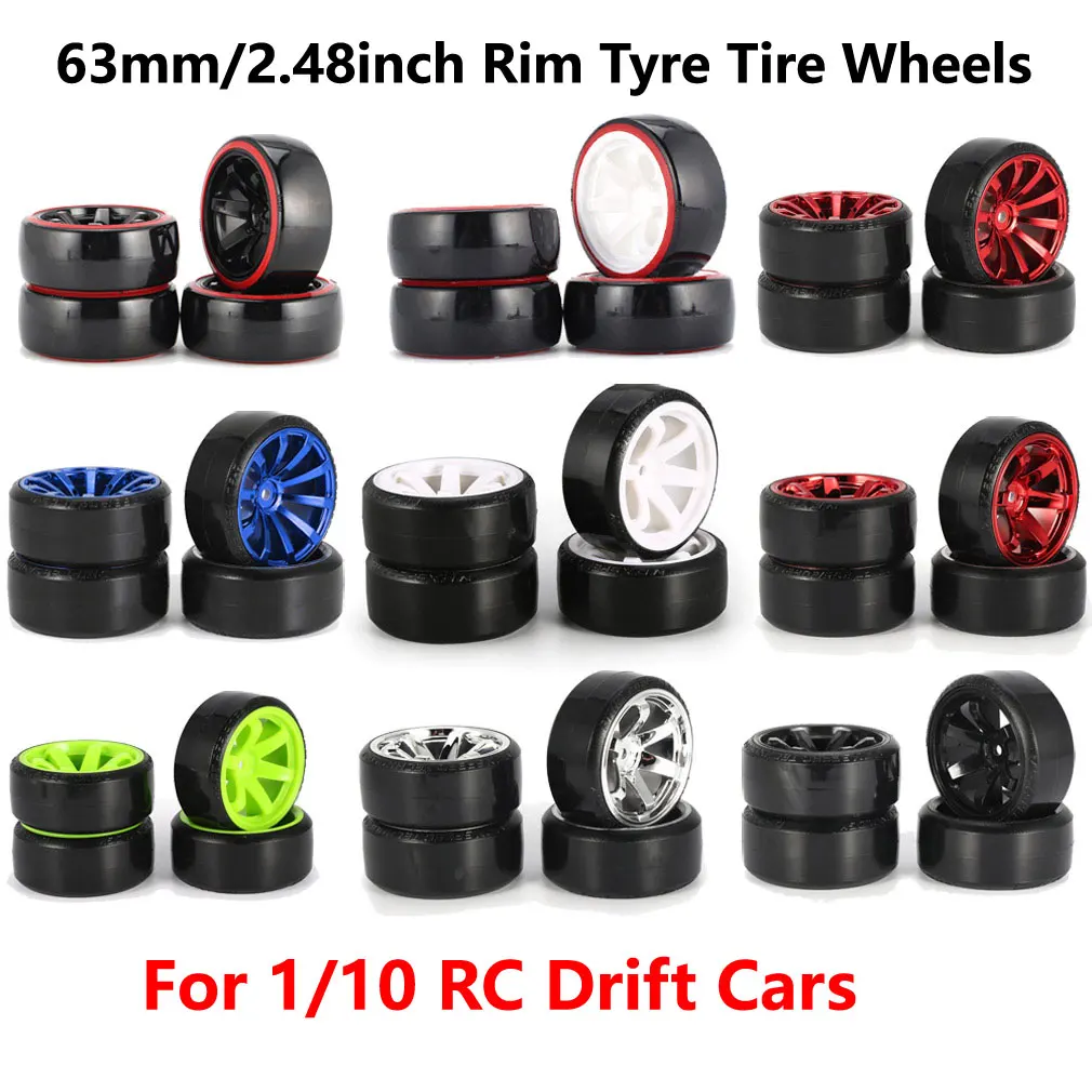 4PCS YSIDO Hard Plastic 63mm/2.48inch Rim Tyre Tire Wheel 12mm HEX for 1/10 RC Drift Cars