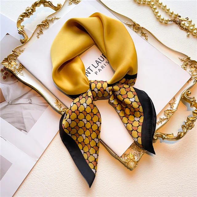 Silk Square Scarf Women Satin Bandana Print  Scarves Head Band Fashion Lady Hair Shawl and Wrap Female Neckerchief Hijab 2022 FJ571-3