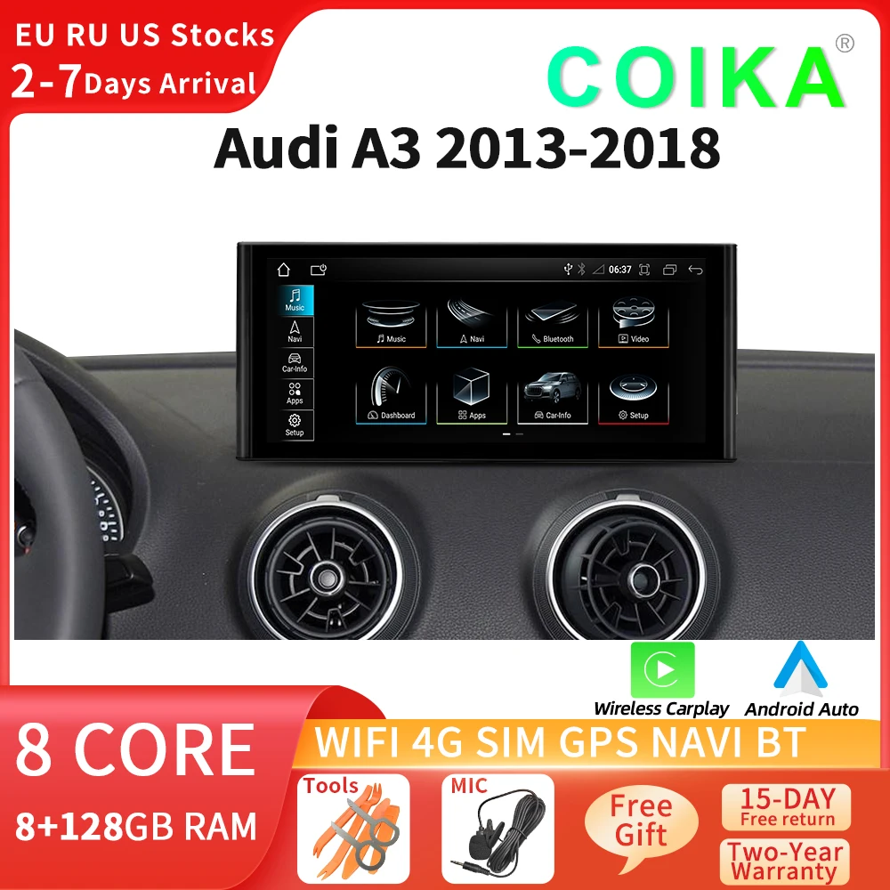 

8-ядерный автомобильный радиоприемник Android для Audi A3 WIFI SIM 8 + 128 ГБ ОЗУ BT IPS сенсорный экран GPS навигатор Carplay автомобильный мультимедийный плеер