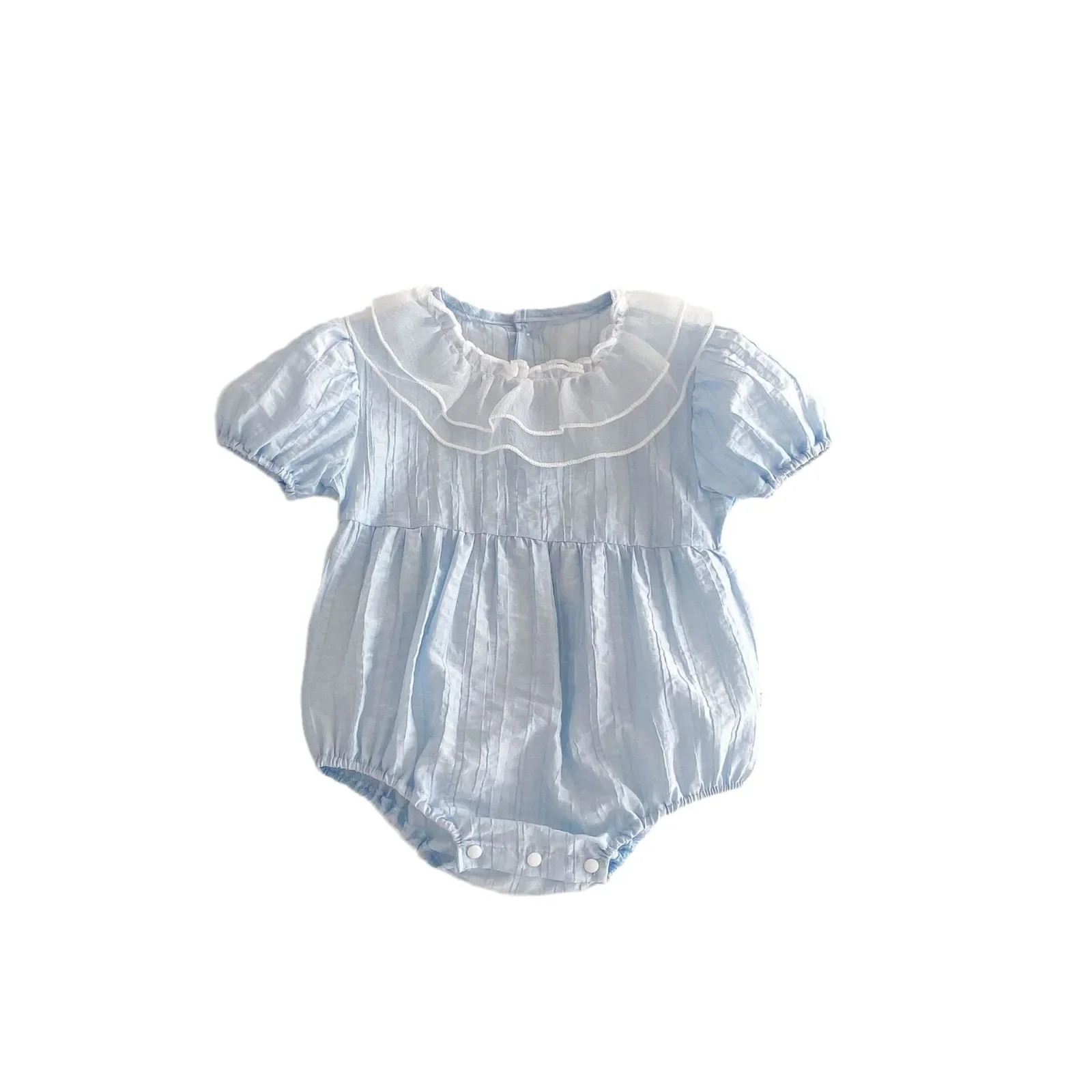 Sweet Baby Girl Summer Romper Ruffle Collar Bubble Sleeve Full Month One Year Old Clothes Cotton Crawling Suit Baby Gear