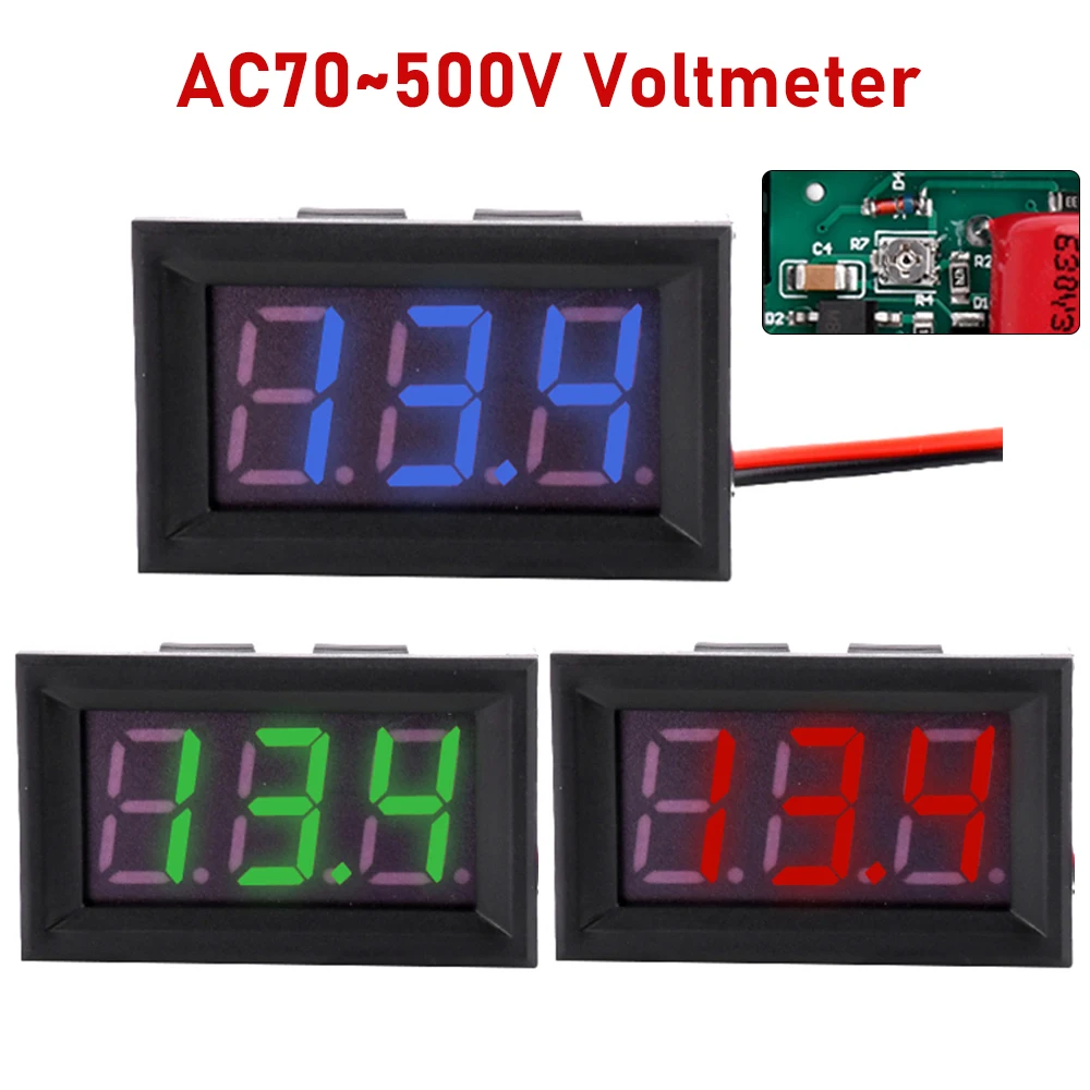 디지털 전압 계량기, 0.56 인치 LED 전압계, 전압 계기 도구, 2 와이어, 적색 녹색 청색 디스플레이, 전압 테스터, AC70 ~ 500V, 110V, 220V