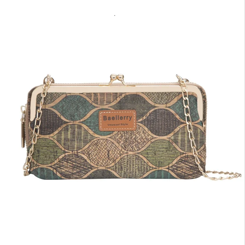 Cork New Ladies Print Wallets Multifunctional Long Phone Bag Fashion Metal Chain Messenger Bags Credit Card Holders Coin Purses