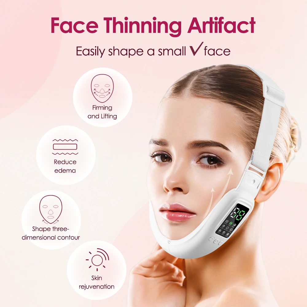 

LED Photon Therapy Face Slimming Vibration Massager EMS Facial Lifting Devices Double Chin V Line Lift Belt Facial Heated Massag