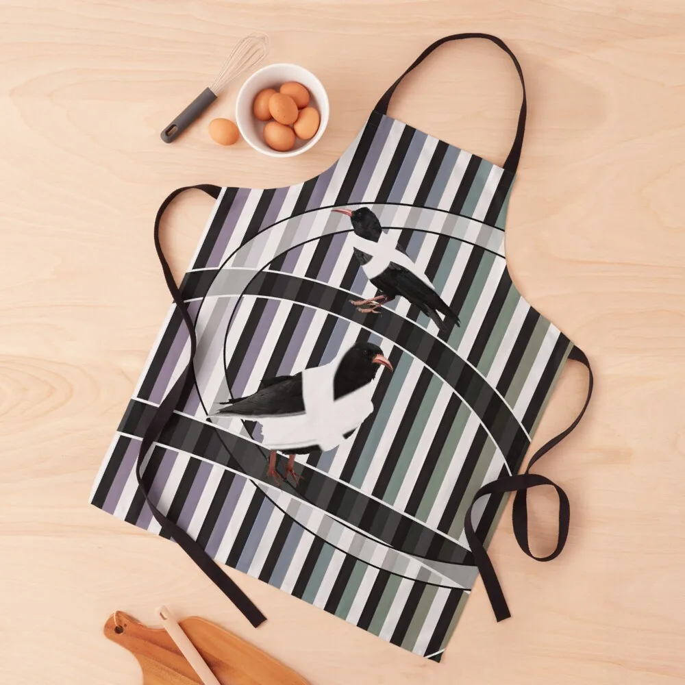 

Cornish Choughs on a Stripy Background Apron Hairdressing Hairdresser Accessories For Hairdresser waterproof for women Apron