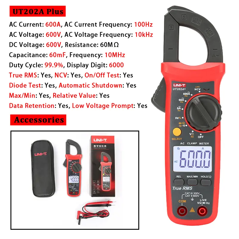 UNI-T UT210E UT202A UT204 Plus Clamp Meter AC/DC Digital Voltmeter Ammeter Pliers Multimeter Professional Electrical Multitester image 18