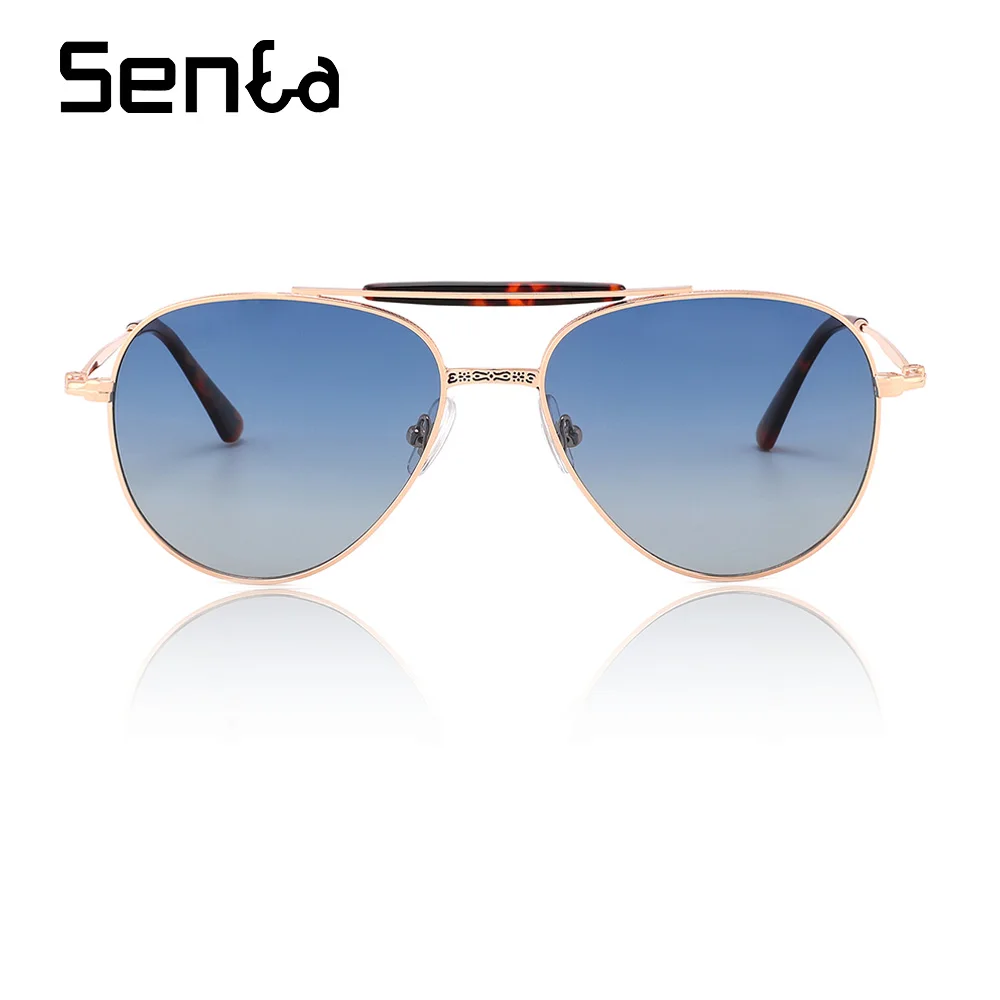 

New Men Gradient Lens Pilot Sunglasses Metal Luxury Polarized Eyewear Anti-Glare Driving Glasses Outdoor Eyeglasses 9028 Blue