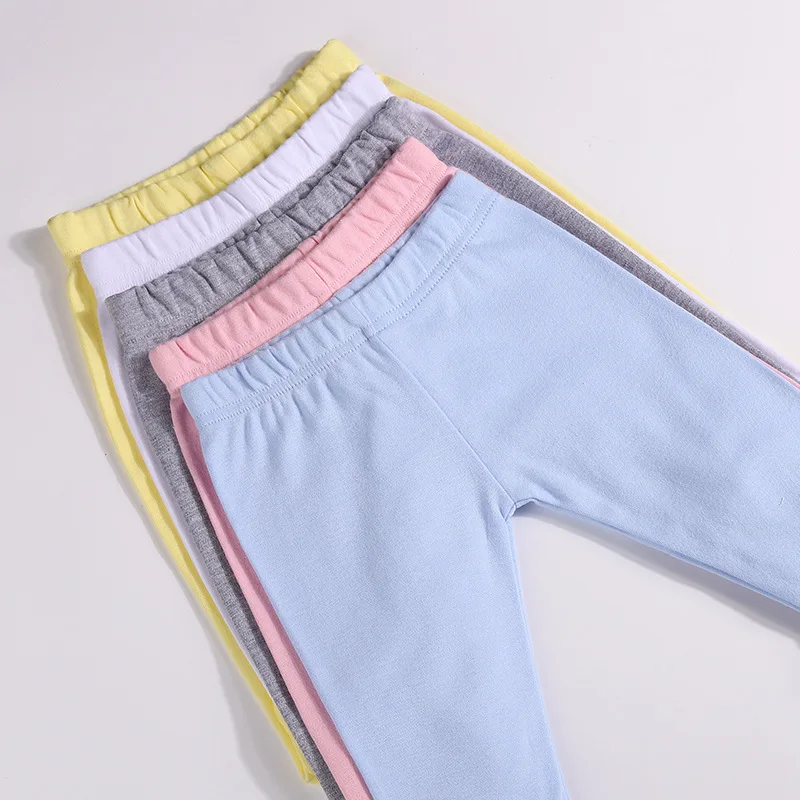 3Pcs Sets Baby Pants 0 To 12 Months Boys Girls Cotton Leggings Pants Solid Color Bind Foot Elastic Waist Trousers Baby Outfits 6