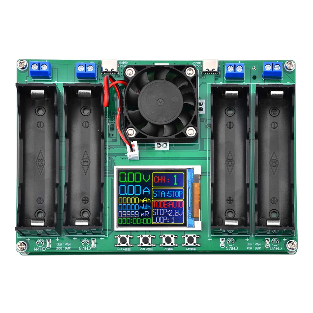 

4-канальный тестер емкости литиевых батарей типа C, цифровой модуль детектора мощности батареи 18650 мАч MWh