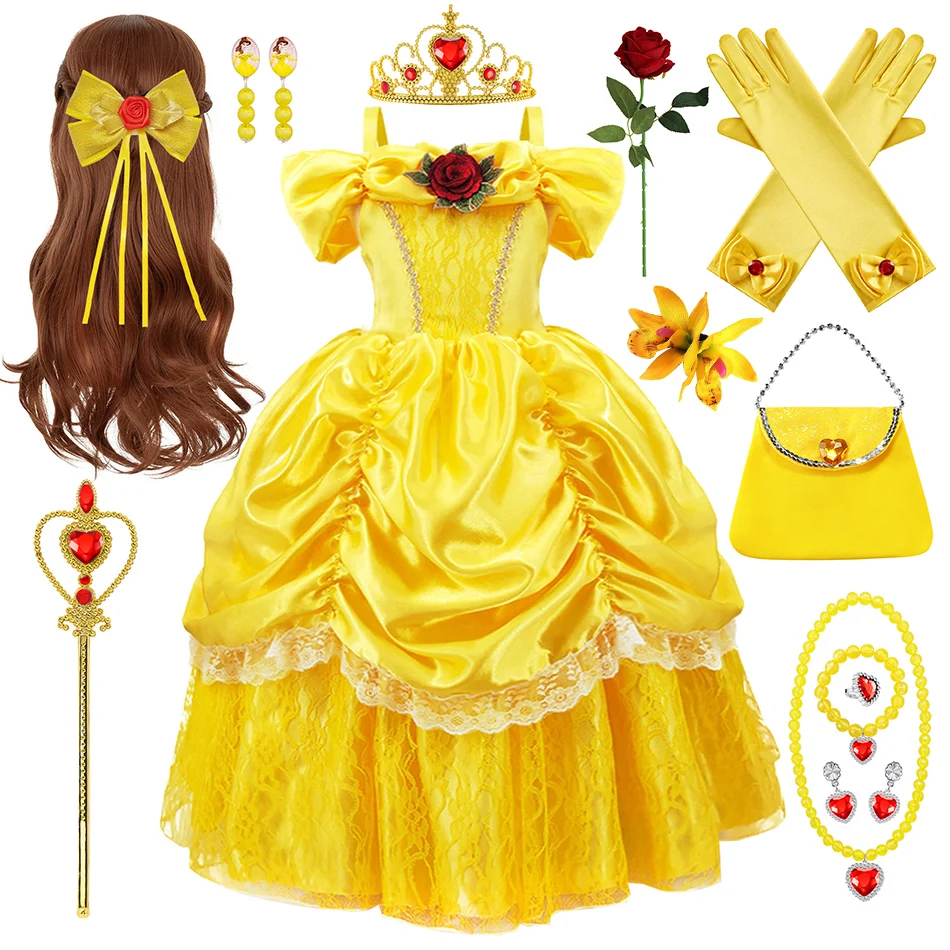 Vestido de princesa Bella Cosplay para niñas, ropa de Bella Bestia para niños, disfraz de fiesta de cumpleaños, Carnaval y Navidad, vestido de baile para niños 2-11T
