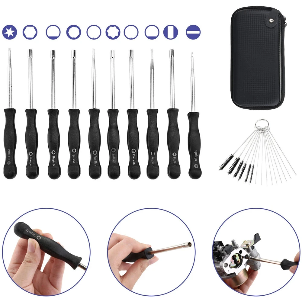 25Pcs Screwdriver Splined & Brush Kit Chainsaw Carb Carburetor Adjusting Fix Tool For 2-Cycle Small Engine Trimmer Weedeater