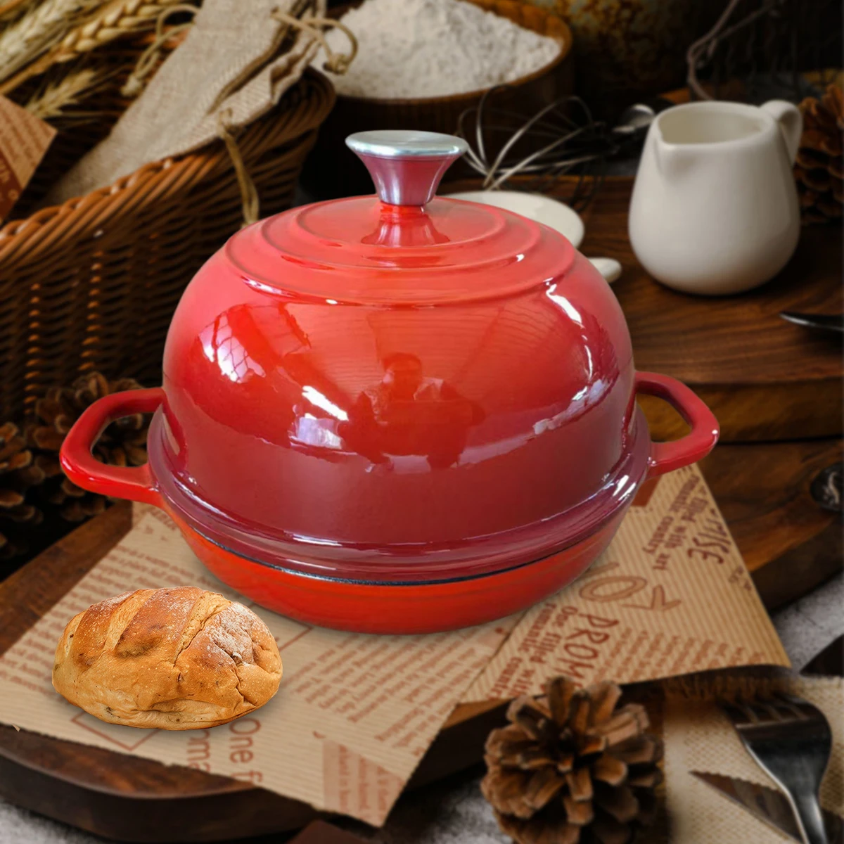 XLW ODM Enameled Cast Iron Dutch Oven for Sourdough Bread Baking Pot with Lid 24CM Ceramic Enamel Thick Coated Cookware