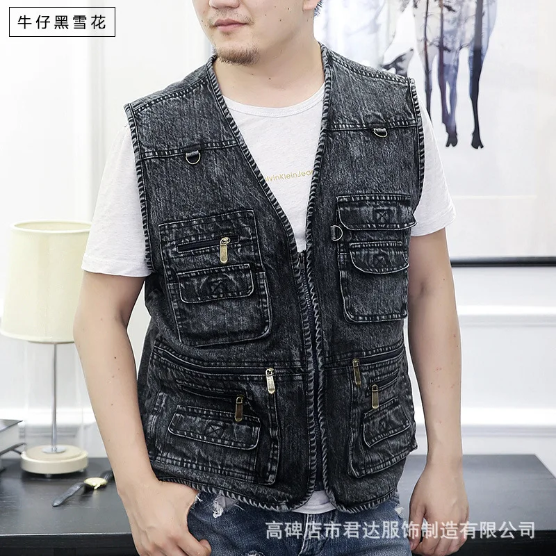 Denim Men Vest Pockets Denim Jacket Vest Men Denim Vest Patch Man